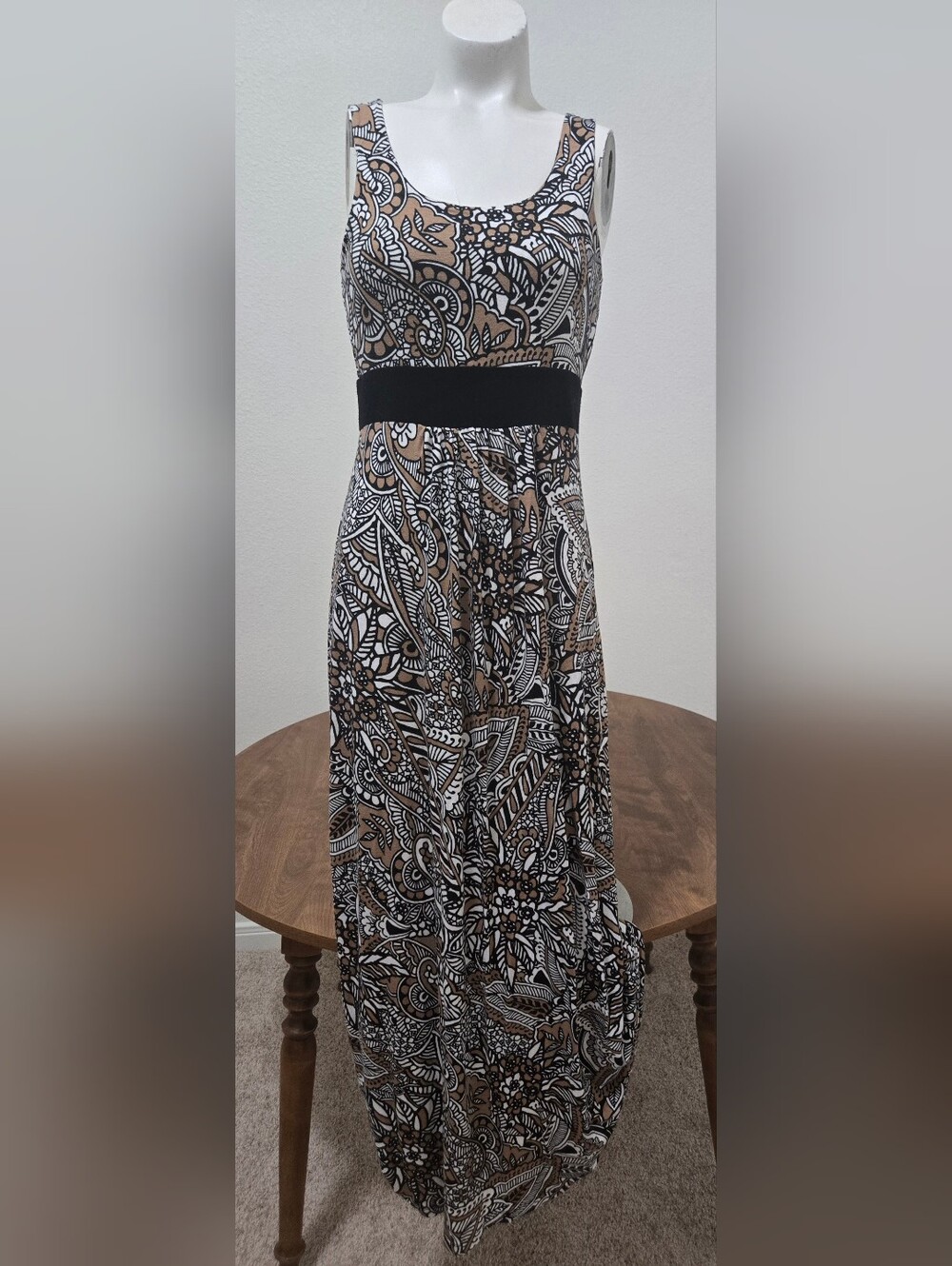 Spense Petite PS Paisley Maxi Dress Black Tan White Crossback